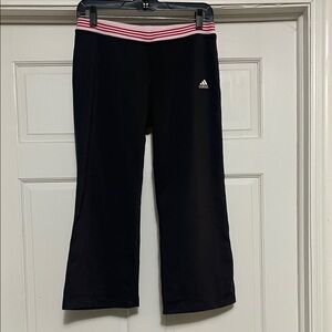 Adidas Black Ankle Pant with Pink/Red Striped Rib Waistband